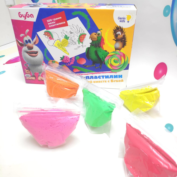 Набор для творчества: Мел - пластилин Буба, 5 цветов по 100 гр + РАСКРАСКА